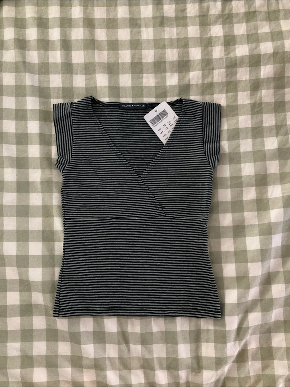 Brandy Melville Black and Grey Striped Amara Top